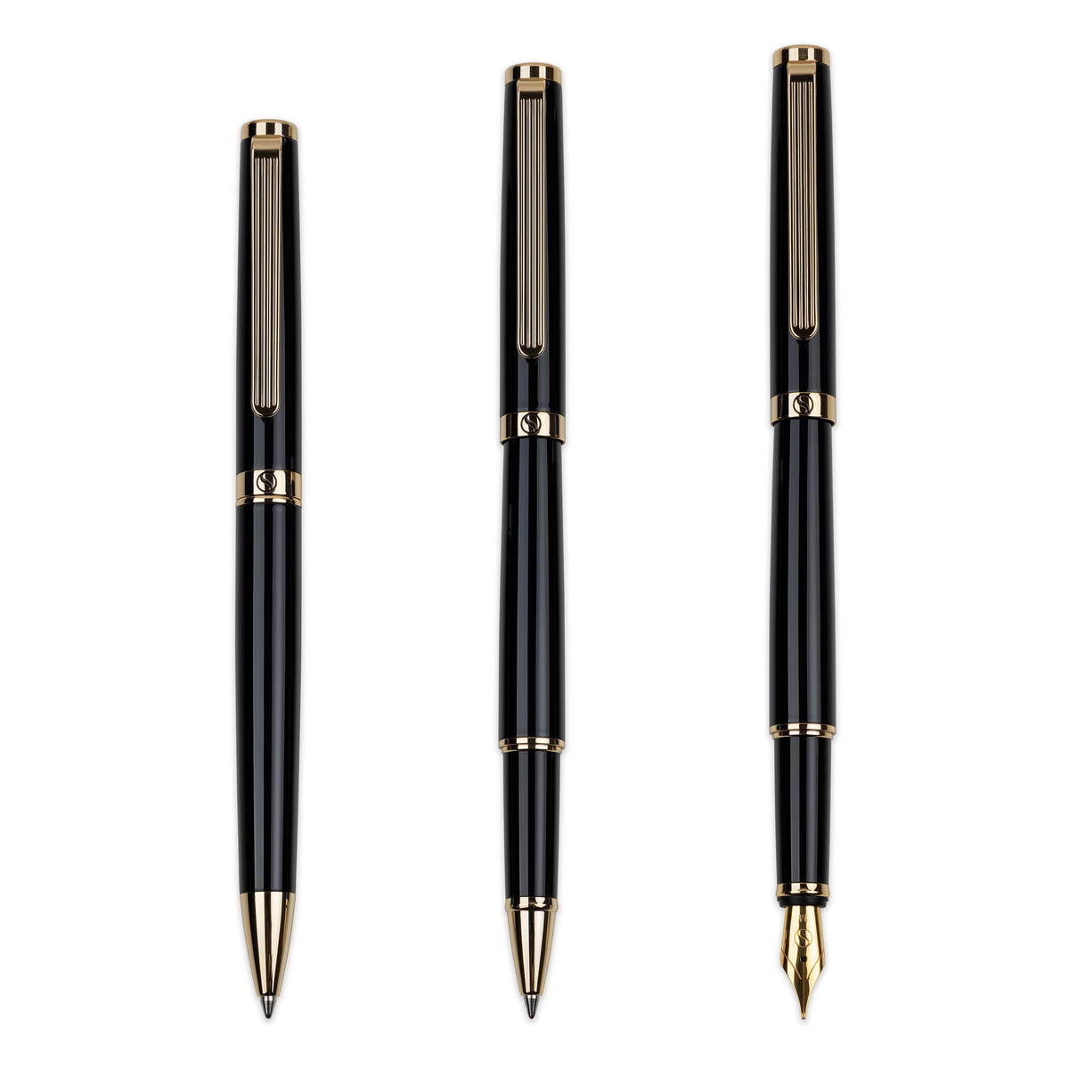 Scriveiner Premium Daily Black Gold Fountain Pen (Fine Nib)
