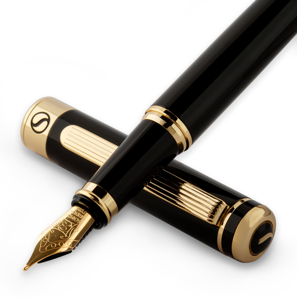 Scriveiner Klassischer Schwarzlackierter Füllfederhalter - Breite Spitze