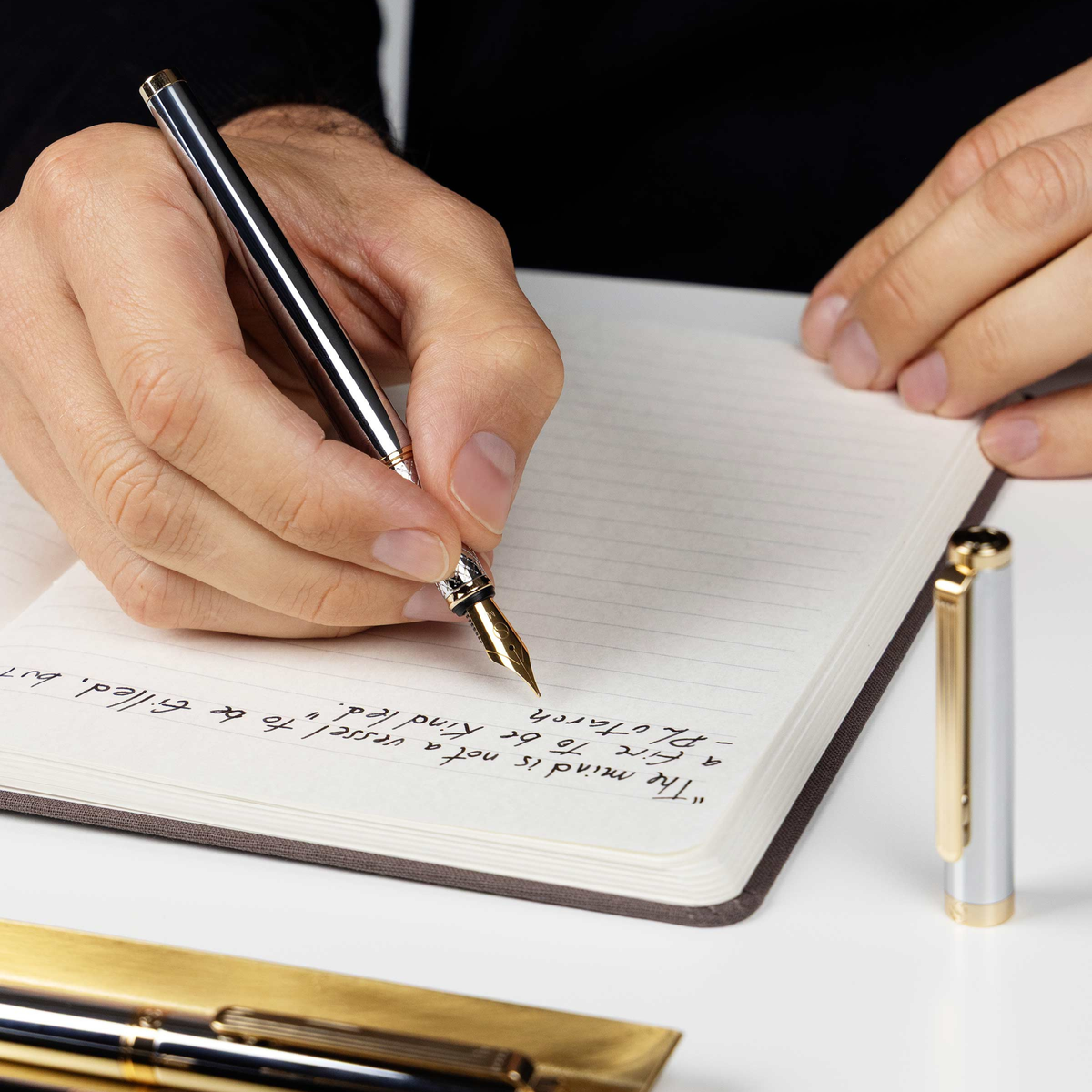 Scriveiner Premium Daily Silver Gold Fountain Pen (Fine Nib)