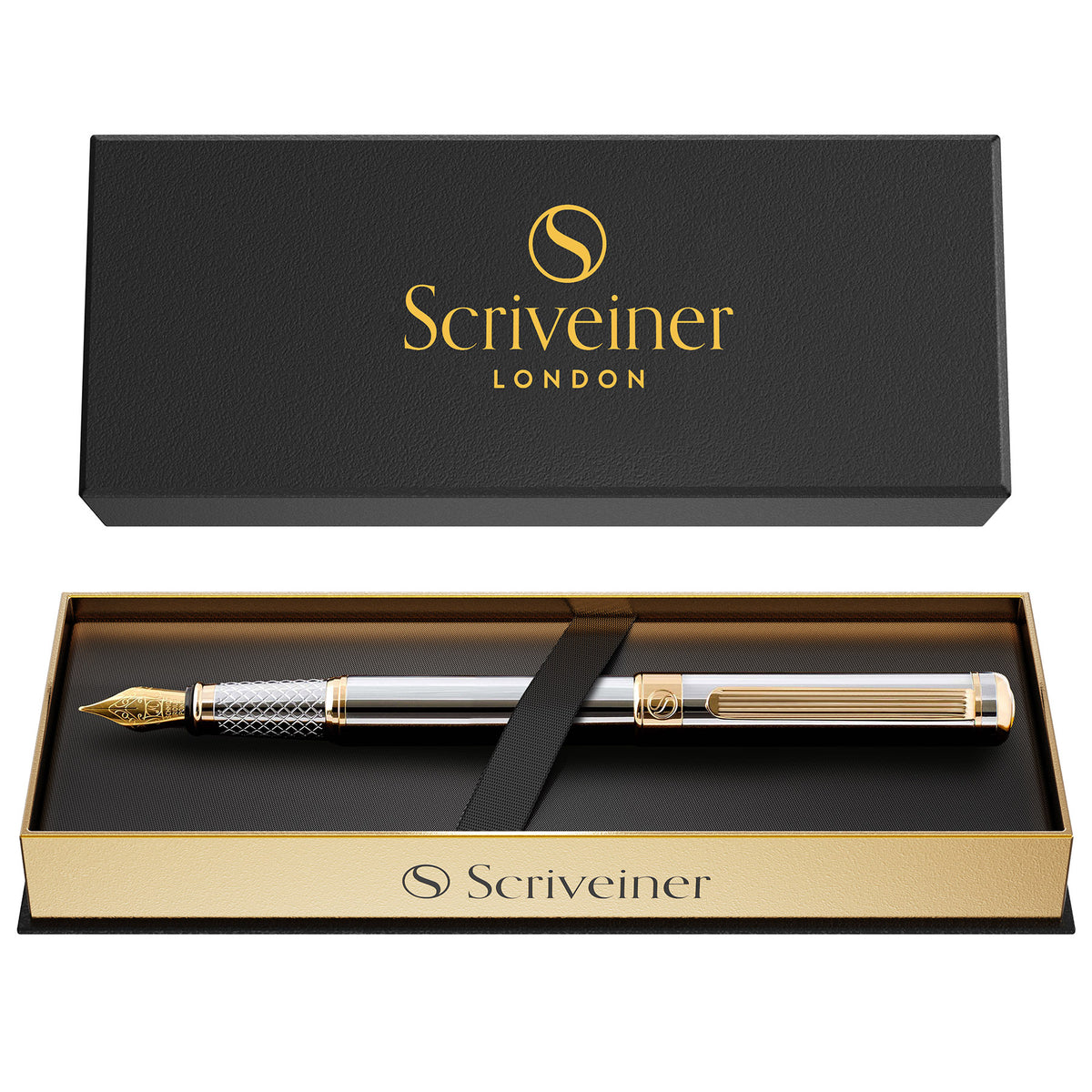 Stylo-plume classique Scriveiner chrome argenté - Pointe moyenne