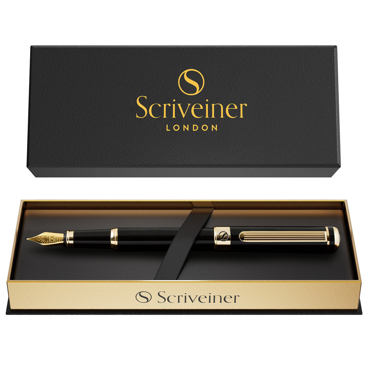 Stylo-plume classique Scriveiner laqué noir - Pointe moyenne