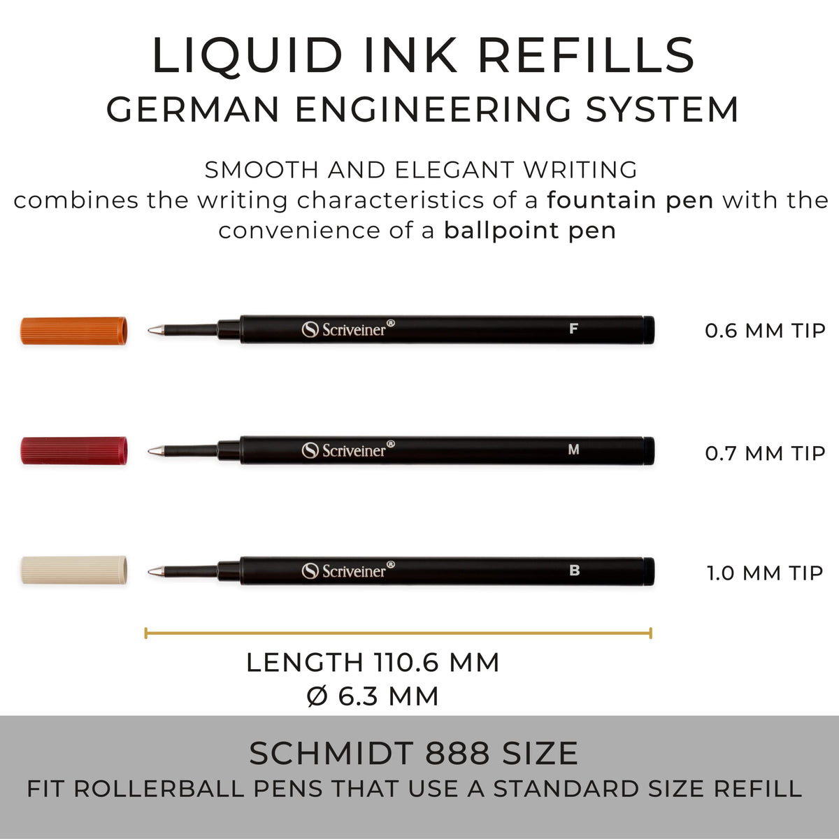 Recharge rollerball bleue Scriveiner - Pointe large